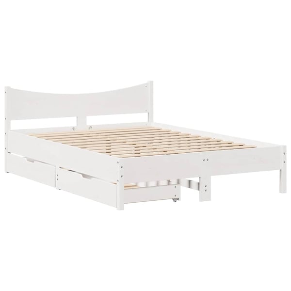 vidaXL Sengeramme med skuffer hvit 150x200 cm heltre furu