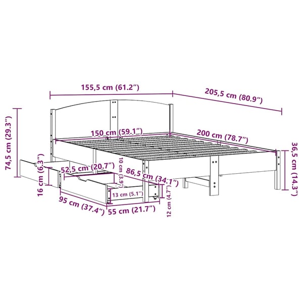 vidaXL Sengeramme uten madrass hvit 150x200 cm heltre furu