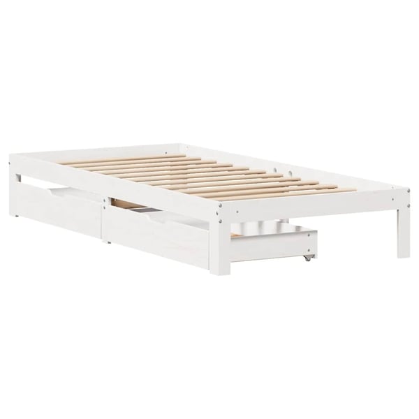 vidaXL Sengeramme med skuffer hvit 100x200 cm heltre furu