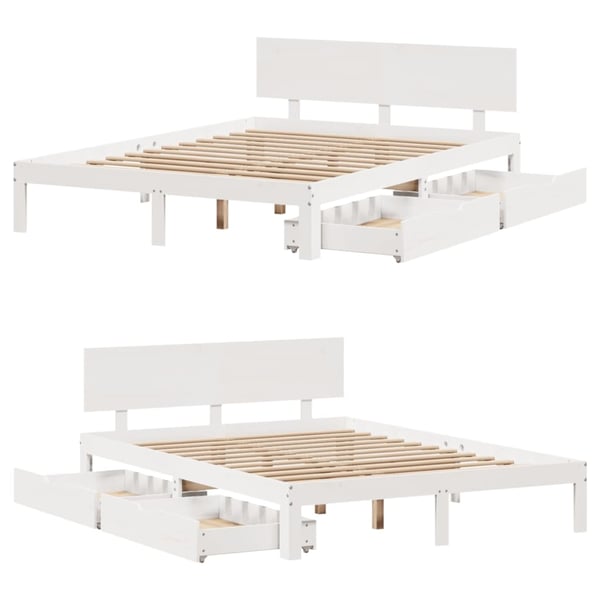 vidaXL Sengeramme med skuffer hvit 140x200 cm heltre furu
