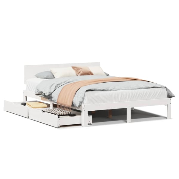 vidaXL Sengeramme med skuffer hvit 150x200 cm heltre furu