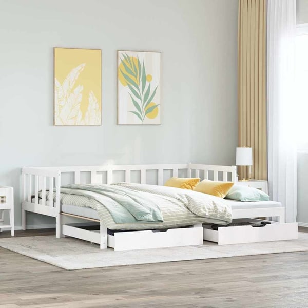 vidaXL daybed med udtræk og skuffer uden madras 90x200 cm hvid