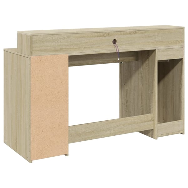 vidaXL skrivebord med LED-lys 140x55x91 cm konstrueret træ sonoma-eg