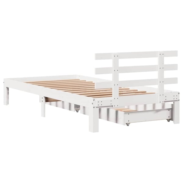 vidaXL Sengeramme med skuffer hvit 90x190 cm heltre furu