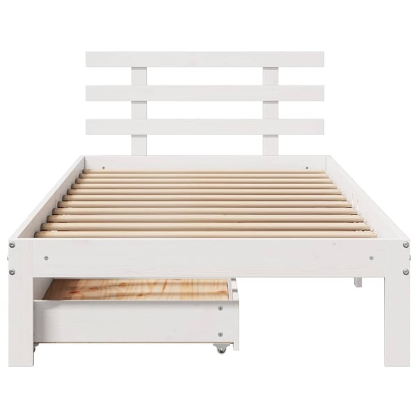 vidaXL Sengeramme med skuffer hvit 90x190 cm heltre furu