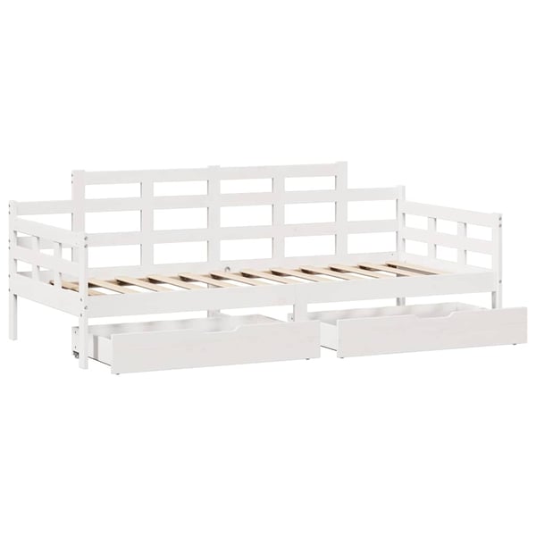 vidaXL Dagseng med skuffer hvit 90x200 cm heltre furu