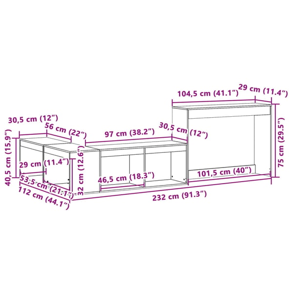 vidaXL Nattbord med skrivebord hvit 232x112x75 cm heltre furu