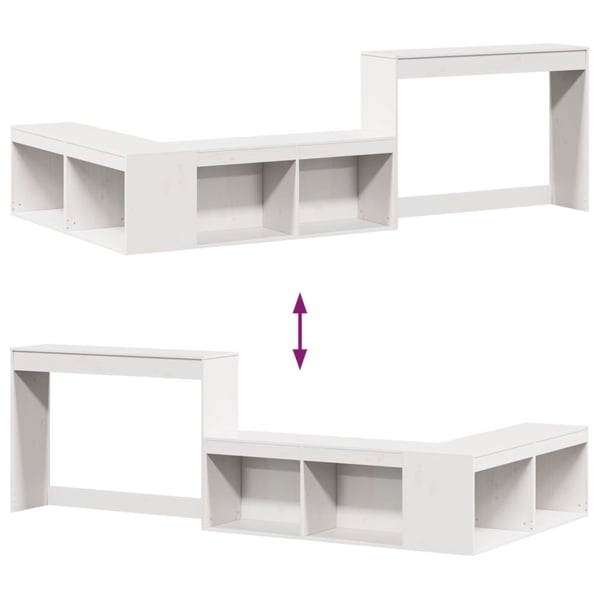 vidaXL Nattbord med skrivebord hvit 232x112x75 cm heltre furu