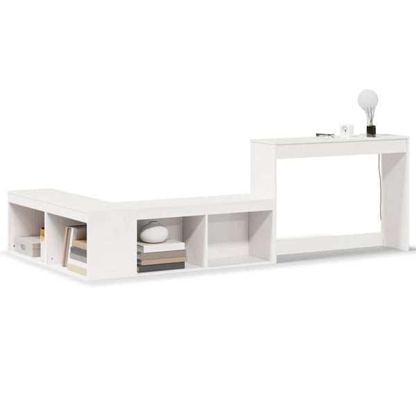 vidaXL sengebord med skrivebord 232x112x75 cm massivt fyrretræ hvid