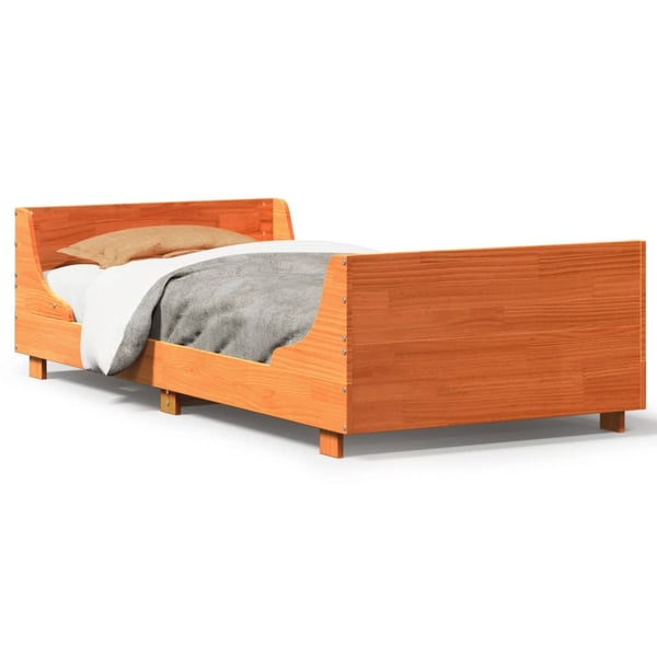 vidaXL sengeramme uden madras 100x200 cm massivt fyrretræ gyldenbrun