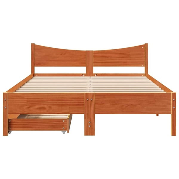 vidaXL sengeramme med skuffer 160x200 cm massivt fyrretræ gyldenbrun