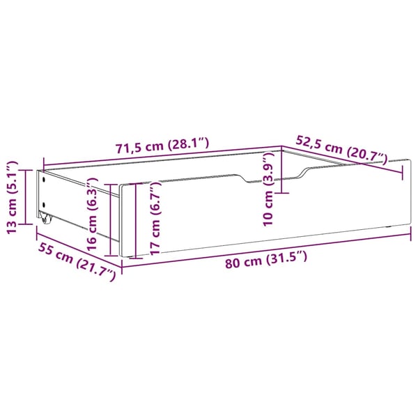 vidaXL Sengeskuffer 2 stk hvit 80x55x17 cm heltre furu