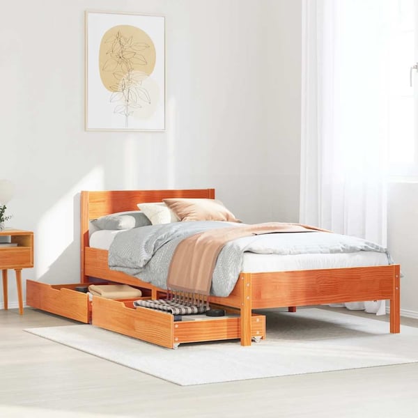 vidaXL Sengeramme uten madrass voksbrun 90x190 cm heltre furu
