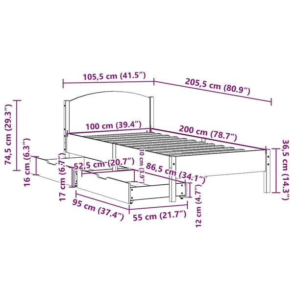 vidaXL Sengeramme uten madrass voksbrun 100x200 cm heltre furu