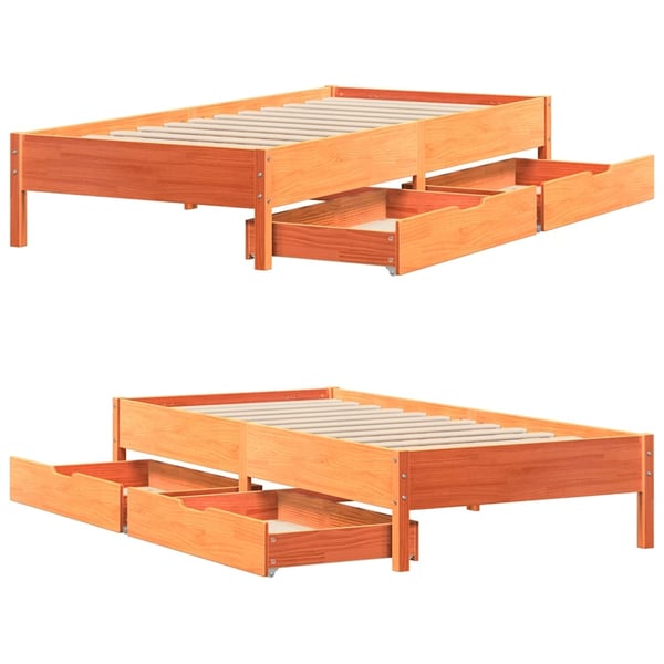 vidaXL Sengeramme uten madrass voksbrun 100x200 cm heltre furu
