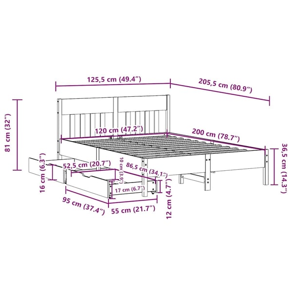 vidaXL Sengeramme uten madrass hvit 140x200 cm heltre furu