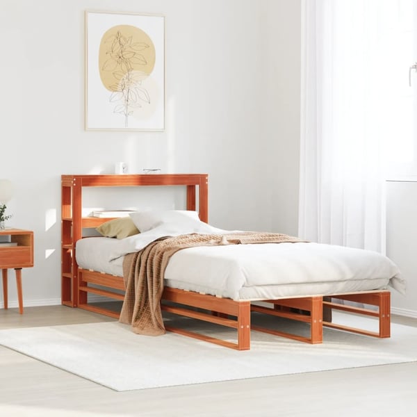 vidaXL sengeramme uden madras 100x200 cm massivt fyrretræ gyldenbrun