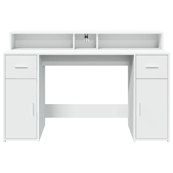 vidaXL Skrivebord med LED-lys hvit 140x55x91 cm konstruert tre