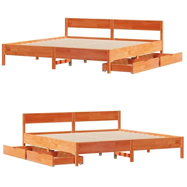vidaXL Sengeramme uten madrass voksbrun 180x200 cm heltre furu