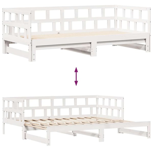 vidaXL Uttrekkbar dagseng med skuffer uten madrass hvit 90x200 cm