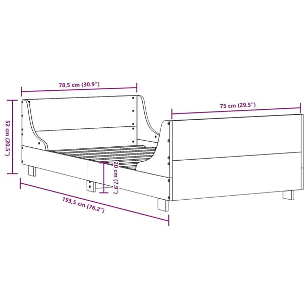 vidaXL Sengeramme uten madrass hvit 75x190 cm heltre furu