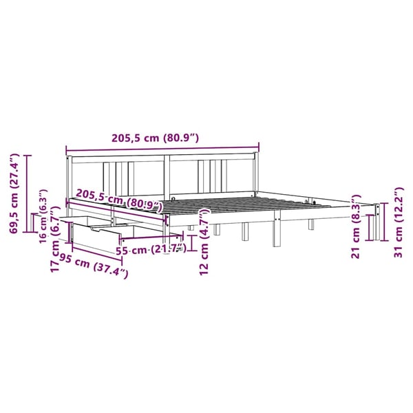 vidaXL Sengeramme med madrass hvit 200x200 cm heltre furu