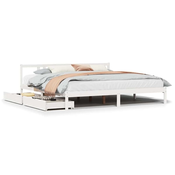 vidaXL Sengeramme med madrass hvit 200x200 cm heltre furu