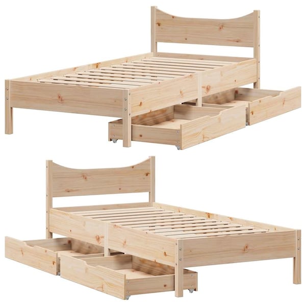 vidaXL Sängynrunko laatikoilla 75x190 cm täysi mänty