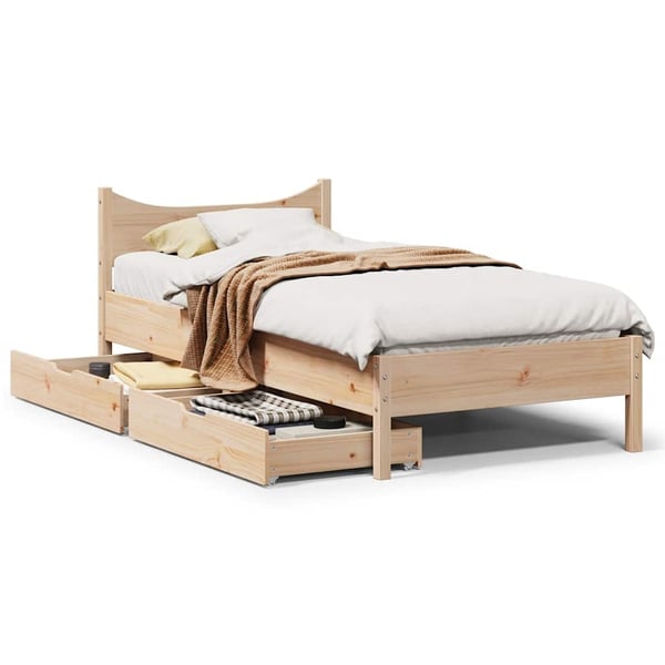 vidaXL Sängynrunko laatikoilla 75x190 cm täysi mänty