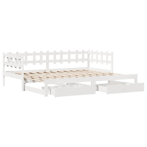 vidaXL Uttrekkbar dagseng med skuffer uten madrass hvit 80x200 cm