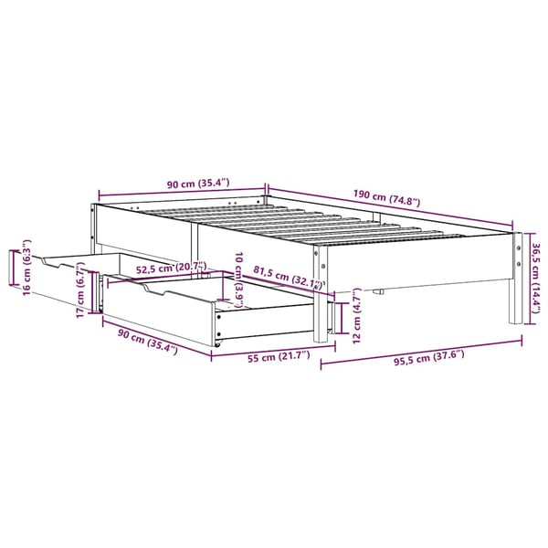 vidaXL sengeramme uden madras 90x190 cm massivt fyrretræ gyldenbrun