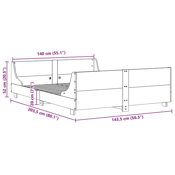 vidaXL Sängram utan madrass vaxbrun 140x200 cm massiv furu