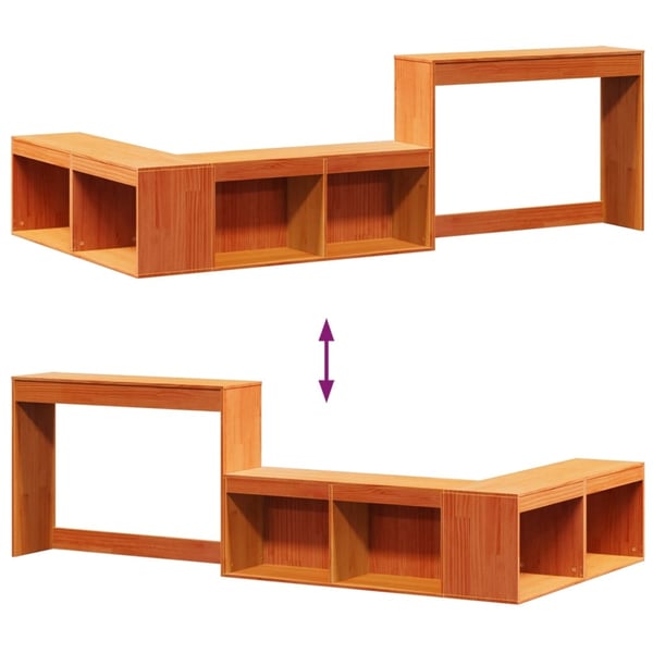 vidaXL Nattbord med skrivebord voksbrun 222x107x75 cm heltre furu