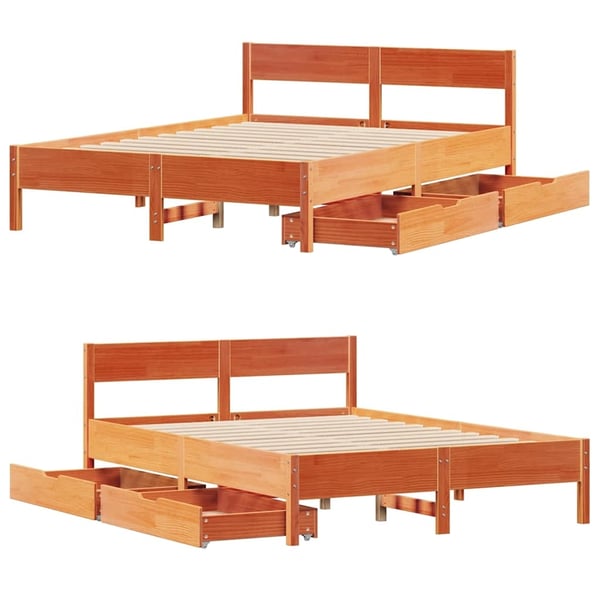 vidaXL Sengeramme uten madrass voksbrun 120x190 cm heltre furu