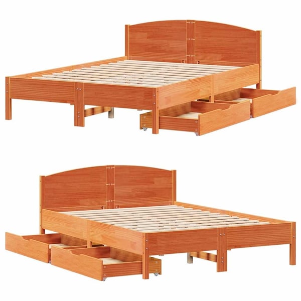 vidaXL sengeramme uden madras 150x200 cm massivt fyrretræ gyldenbrun