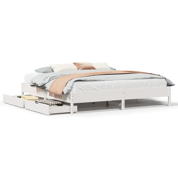 vidaXL Sengeramme med madrass hvit 200x200 cm heltre furu