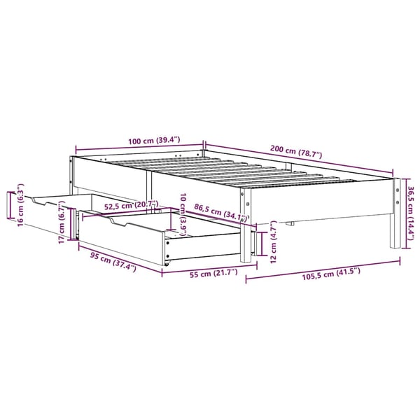 vidaXL Sengeramme uten madrass hvit 100x200 cm heltre furu