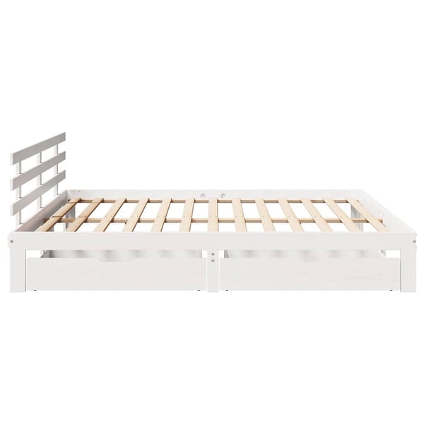 vidaXL Sengeramme med skuffer hvit 200x200 cm heltre furu