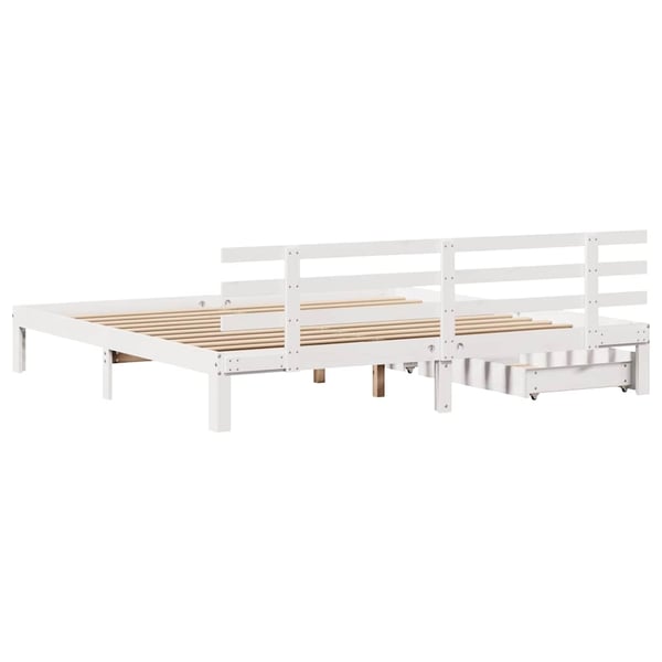 vidaXL Sengeramme med skuffer hvit 200x200 cm heltre furu