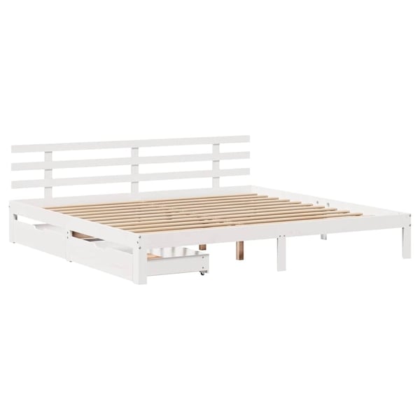vidaXL Sengeramme med skuffer hvit 200x200 cm heltre furu