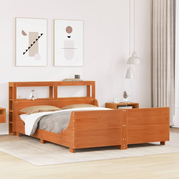 vidaXL sengeramme uden madras 160x200 cm massivt fyrretræ gyldenbrun