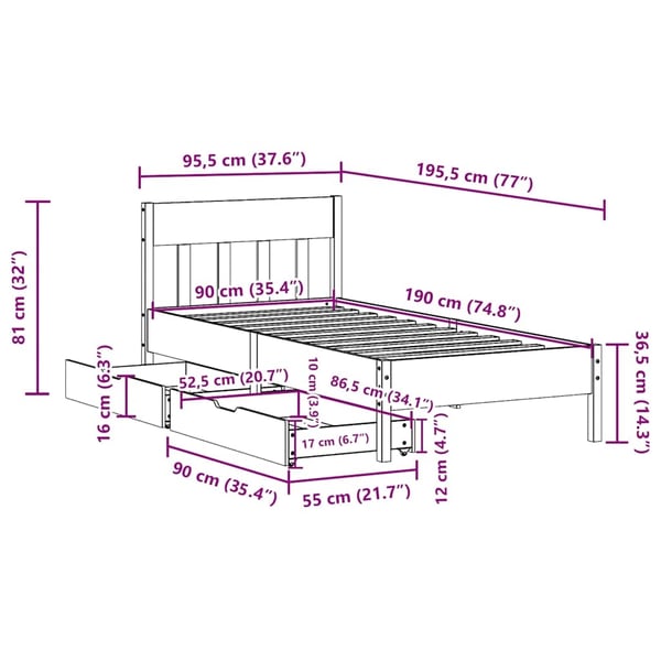 vidaXL sengeramme uden madras 90x190 cm massivt fyrretræ