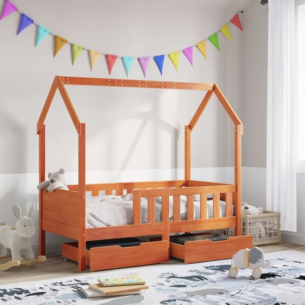 vidaXL Barnesengeramme med skuffer 70x140 cm heltre furu