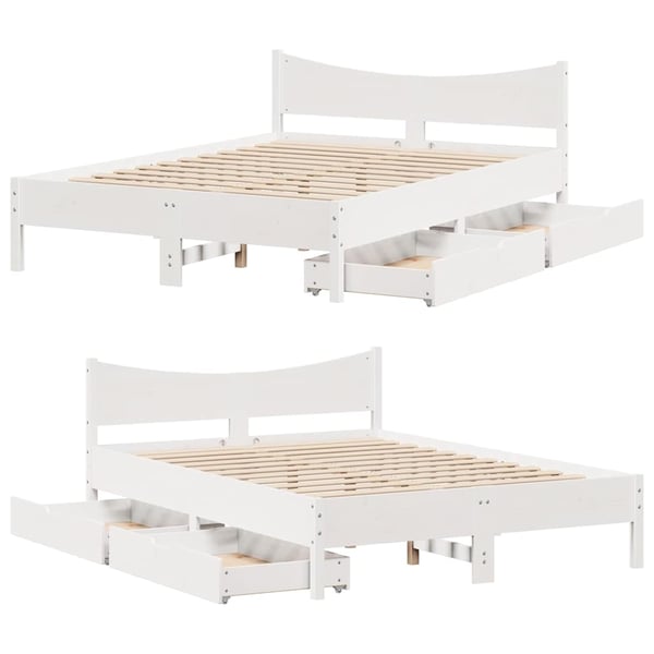 vidaXL Sengeramme med skuffer hvit 160x200 cm heltre furu