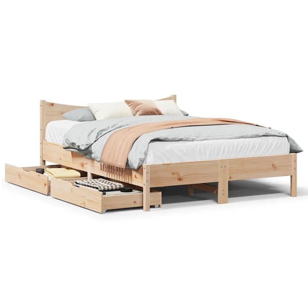vidaXL Sengeramme med skuffer 120x190 cm heltre furu