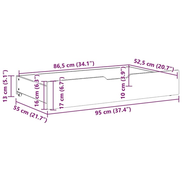 vidaXL Sengeskuffer 2 stk hvit 95x55x17 cm heltre furu
