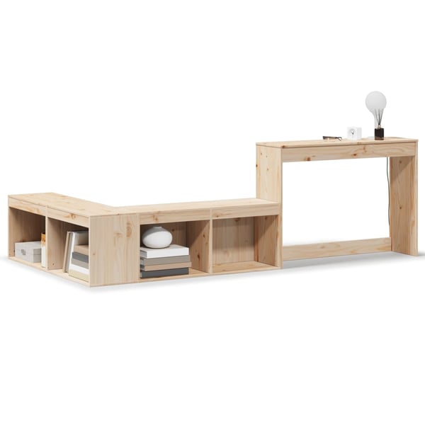 vidaXL sengebord med skrivebord 222x107x75 cm massivt fyrretræ