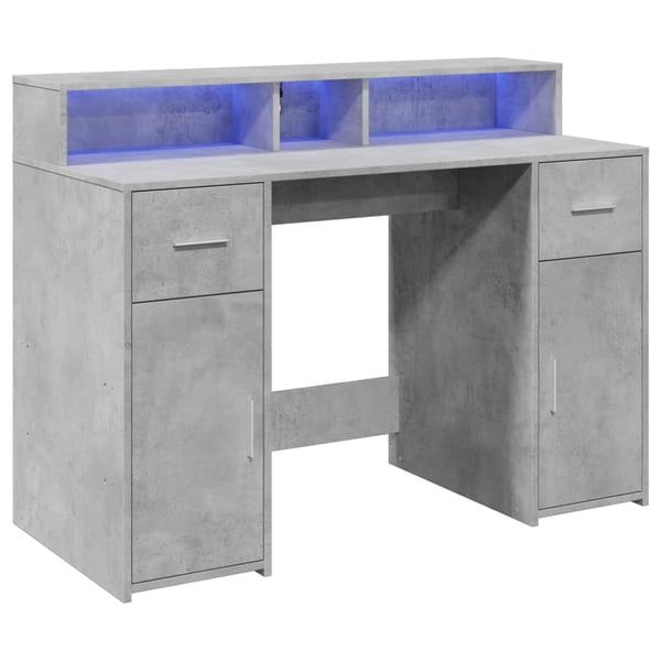 vidaXL Skrivebord med LED-lys betonggrå 120x55x91 cm konstruert tre