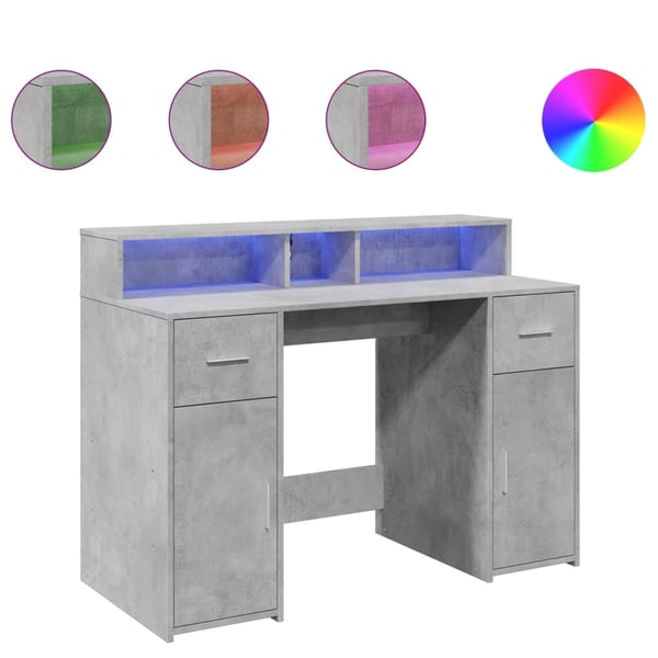vidaXL Skrivebord med LED-lys betonggrå 120x55x91 cm konstruert tre