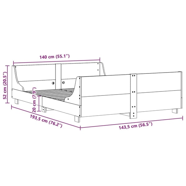 vidaXL Sengeramme uten madrass 140x190 cm heltre furu